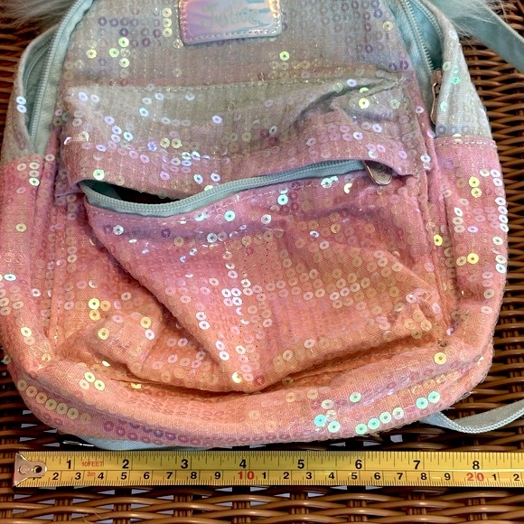 Justice Pom Pom sequin Ombre small / mini backpack bookbag - Picture 12 of 16